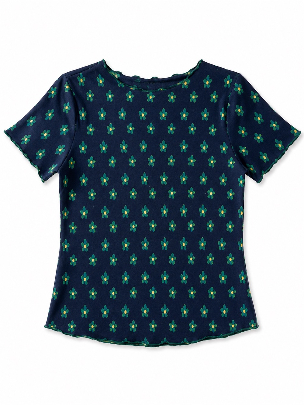 Vintage Mock Neck Navy & Green Top